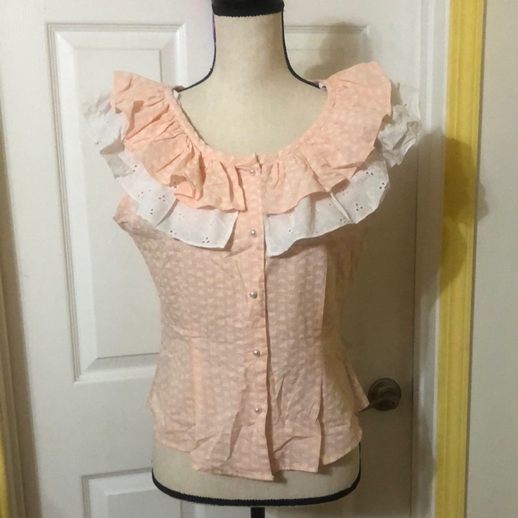Wild Honey pink ruffle top with bow print - Picture 2 of 5